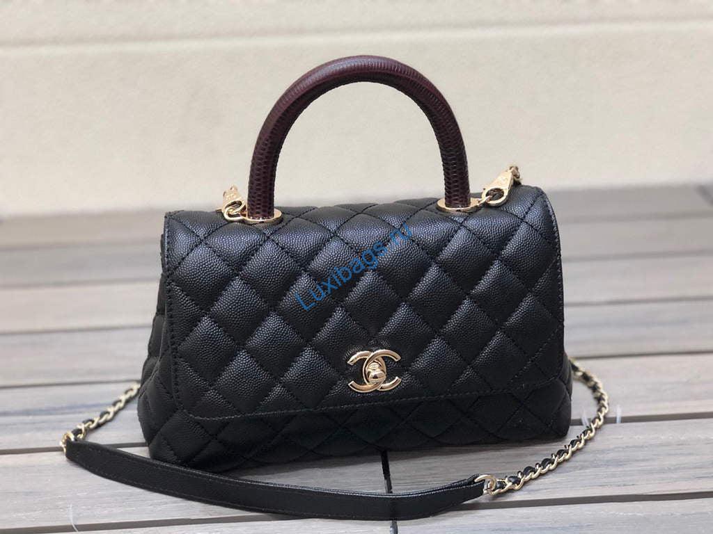 Chanel A92990 Medium Flap Bag With Brown Top Handle Bag Black | chanel a92990 meduim flap bag with top handle handbag 127