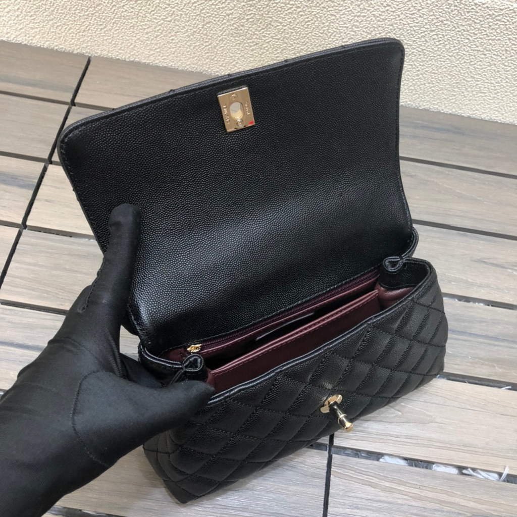 Chanel A92990 Medium Flap Bag With Brown Top Handle Bag Black | chanel a92990 meduim flap bag with top handle handbag 133