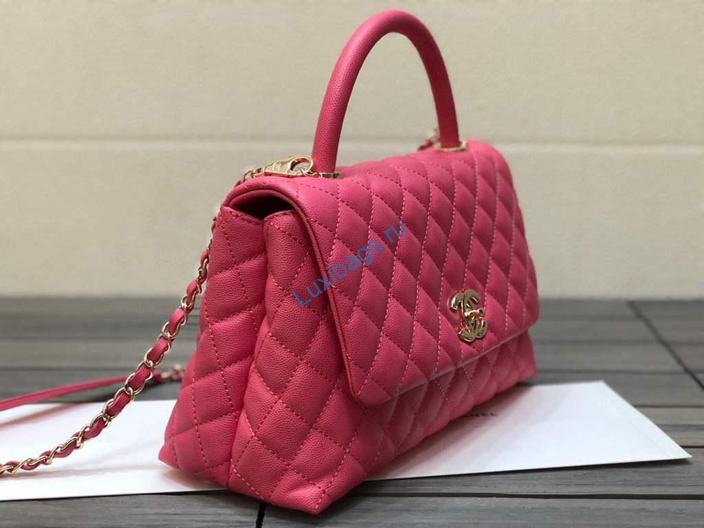 Chanel A92991 Large Flap Bag With Top Handle handBag Rose Red | chanel a92991 large flap bag with top handle handbag 82