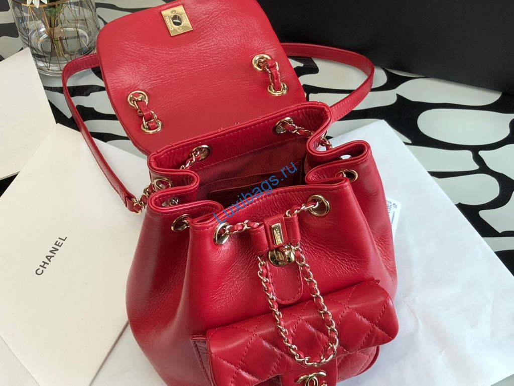 Chanel A99121 Backpack A3002 Calfskin Red | chanel a99121 backpack a3002 calfskin red 08