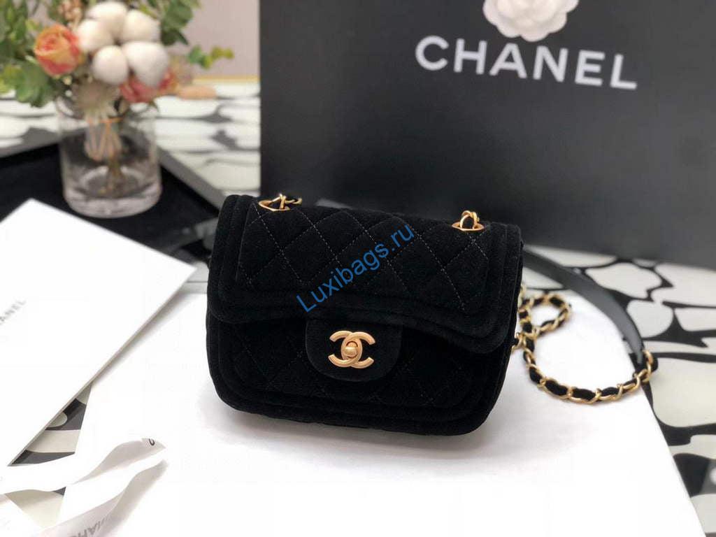 Chanel AS1115 Flap Bag Classic Velvet Black | chanel as1115 flap bag classic velvet 11