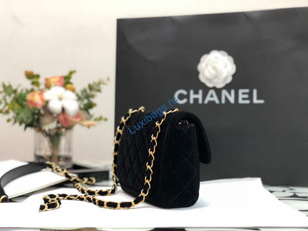 Chanel AS1115 Flap Bag Classic Velvet Black | chanel as1115 flap bag classic velvet 14