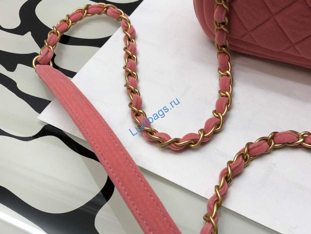 Chanel AS1115 Flap Bag Classic Velvet Pink | chanel as1115 flap bag classic velvet 4