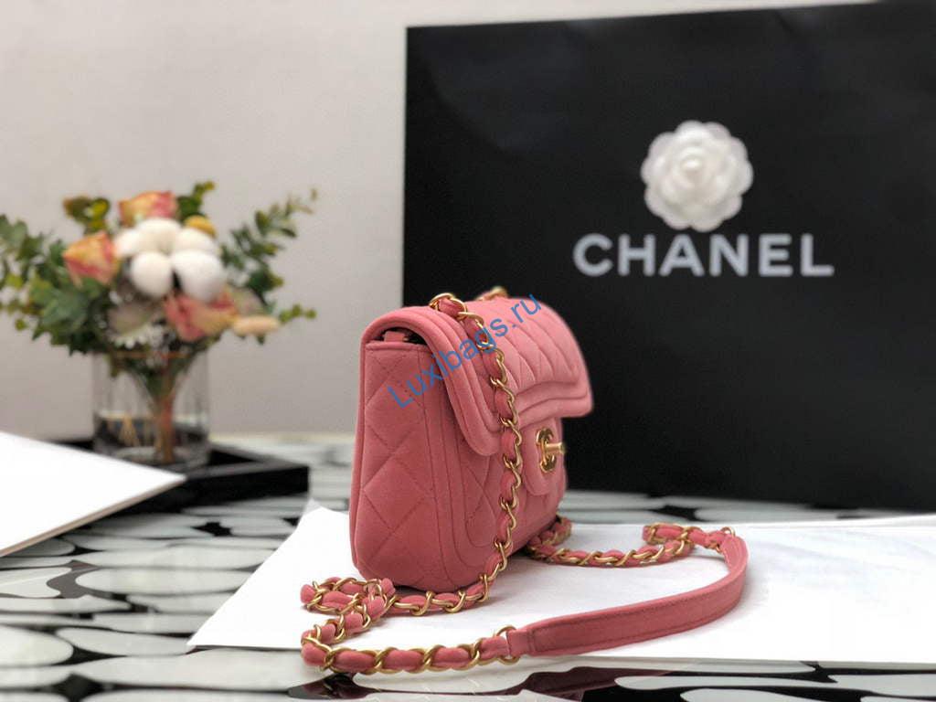 Chanel AS1115 Flap Bag Classic Velvet Pink | chanel as1115 flap bag classic velvet 5