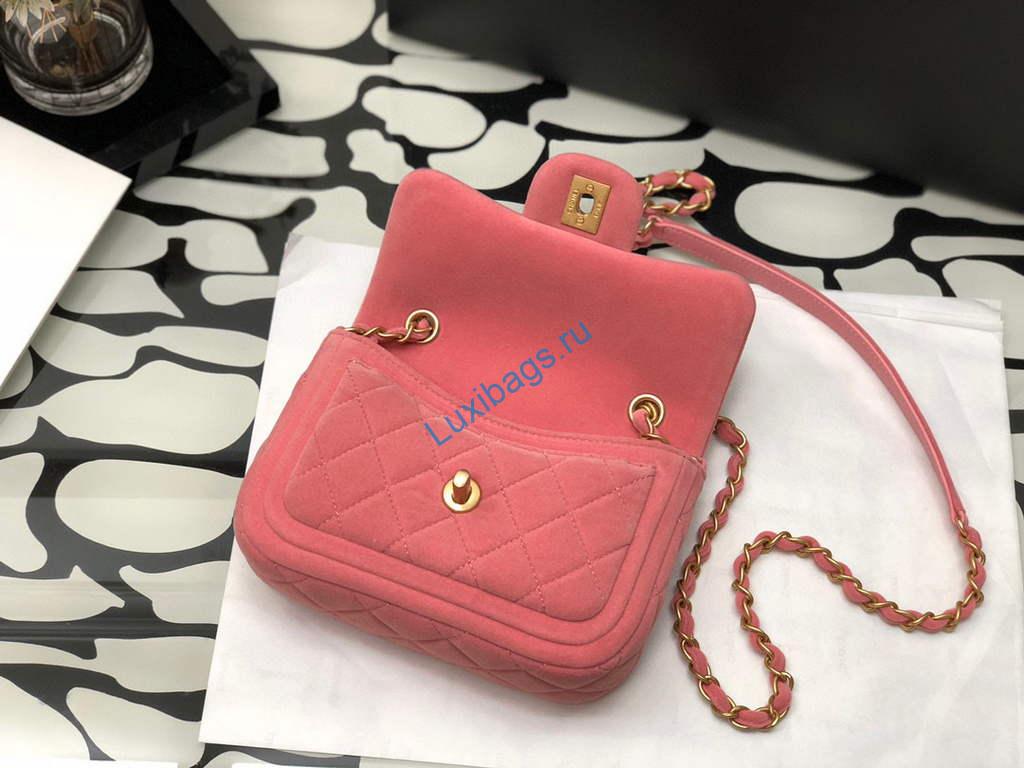 Chanel AS1115 Flap Bag Classic Velvet Pink | chanel as1115 flap bag classic velvet 6