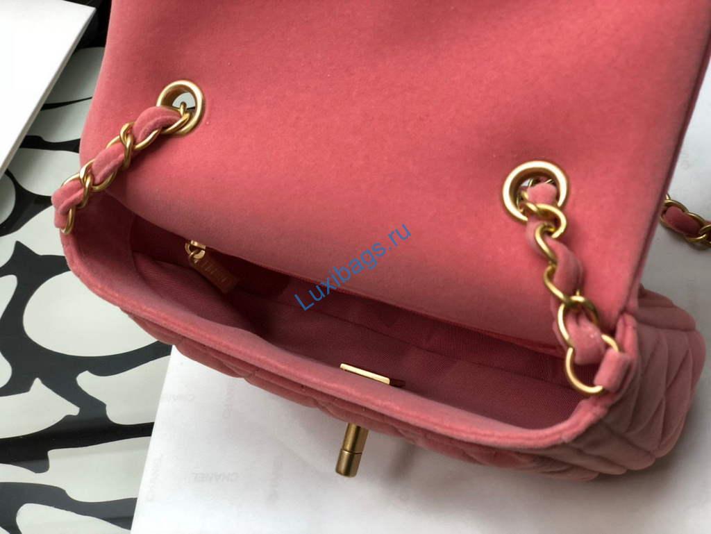 Chanel AS1115 Flap Bag Classic Velvet Pink | chanel as1115 flap bag classic velvet 9