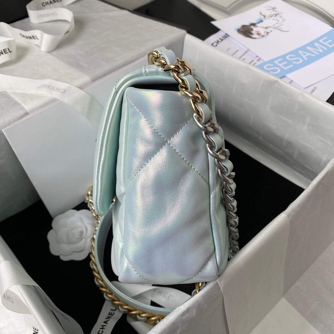 Chanel As1160 Chanel 19 Handbag Flap Lambskin B04852 94305 Light Blue Silver | chanel as1160 chanel 19 handbag flap lambskin b04852 94305 silver 004