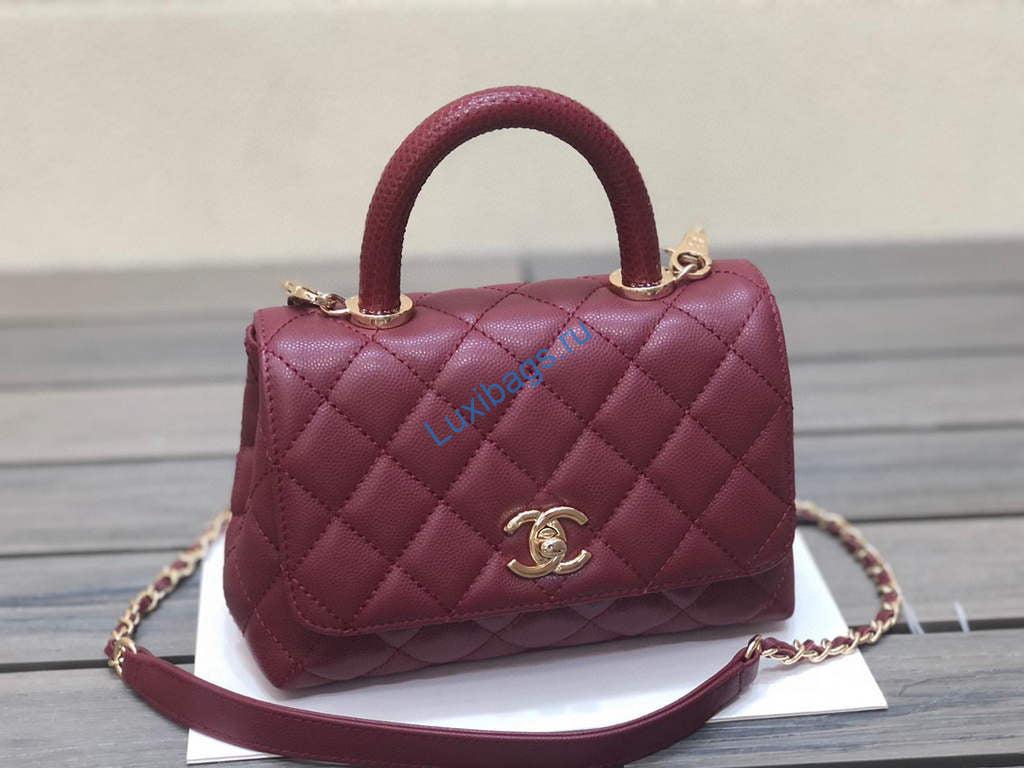 Chanel AS2215 mini flap bag with top handle Bag Wine Red | chanel as2215 mini flap bag with top handle bag red 02