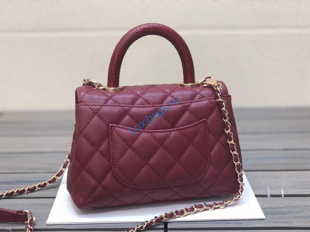 Chanel AS2215 mini flap bag with top handle Bag Wine Red | chanel as2215 mini flap bag with top handle bag red 03