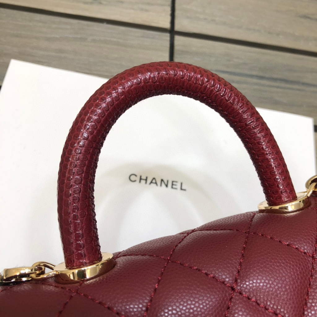 Chanel AS2215 mini flap bag with top handle Bag Wine Red | chanel as2215 mini flap bag with top handle bag red 04