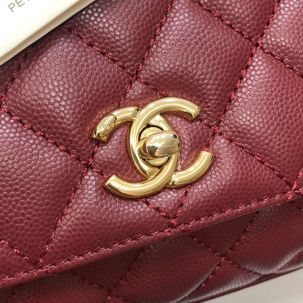 Chanel AS2215 mini flap bag with top handle Bag Wine Red | chanel as2215 mini flap bag with top handle bag red 06