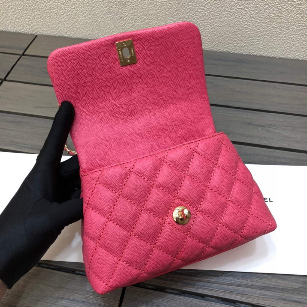 Chanel AS2215 mini flap bag with top handle Bag Rose Red | chanel as2215 mini flap bag with top handle bag red 25