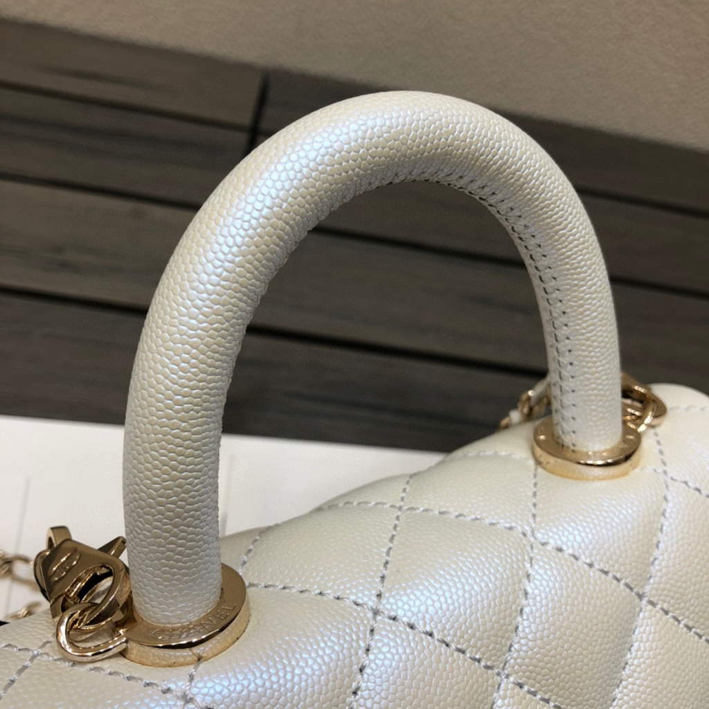 Chanel AS2215 mini flap bag with top handle Bag Silver White | chanel as2215 mini flap bag with top handle bag red 41