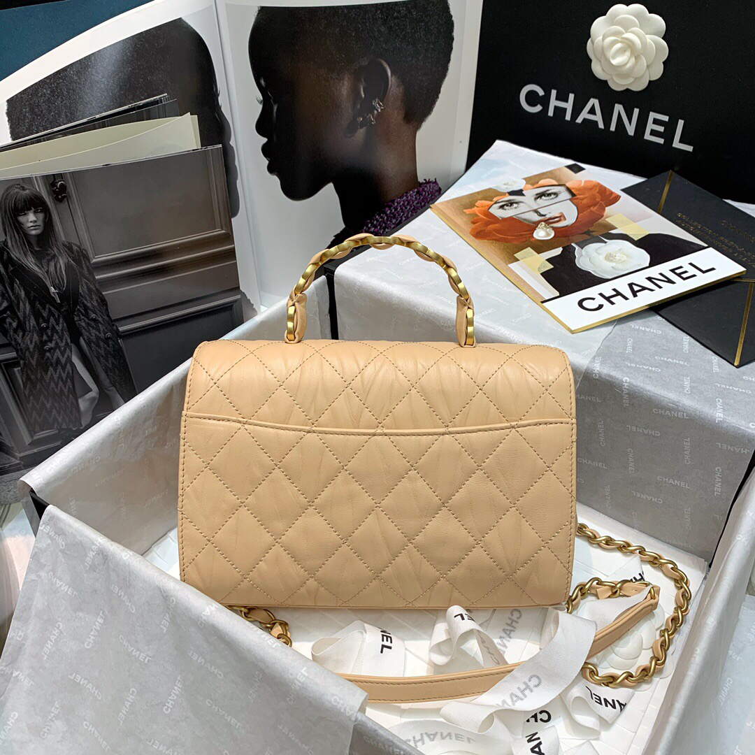 Chanel AS2478 Flap CC Wrapped Bag with Top Handle Apricot | chanel as2478 flap cc wrapped bag with top handle 38