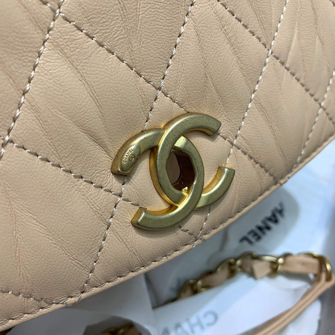 Chanel AS2478 Flap CC Wrapped Bag with Top Handle Apricot | chanel as2478 flap cc wrapped bag with top handle 39