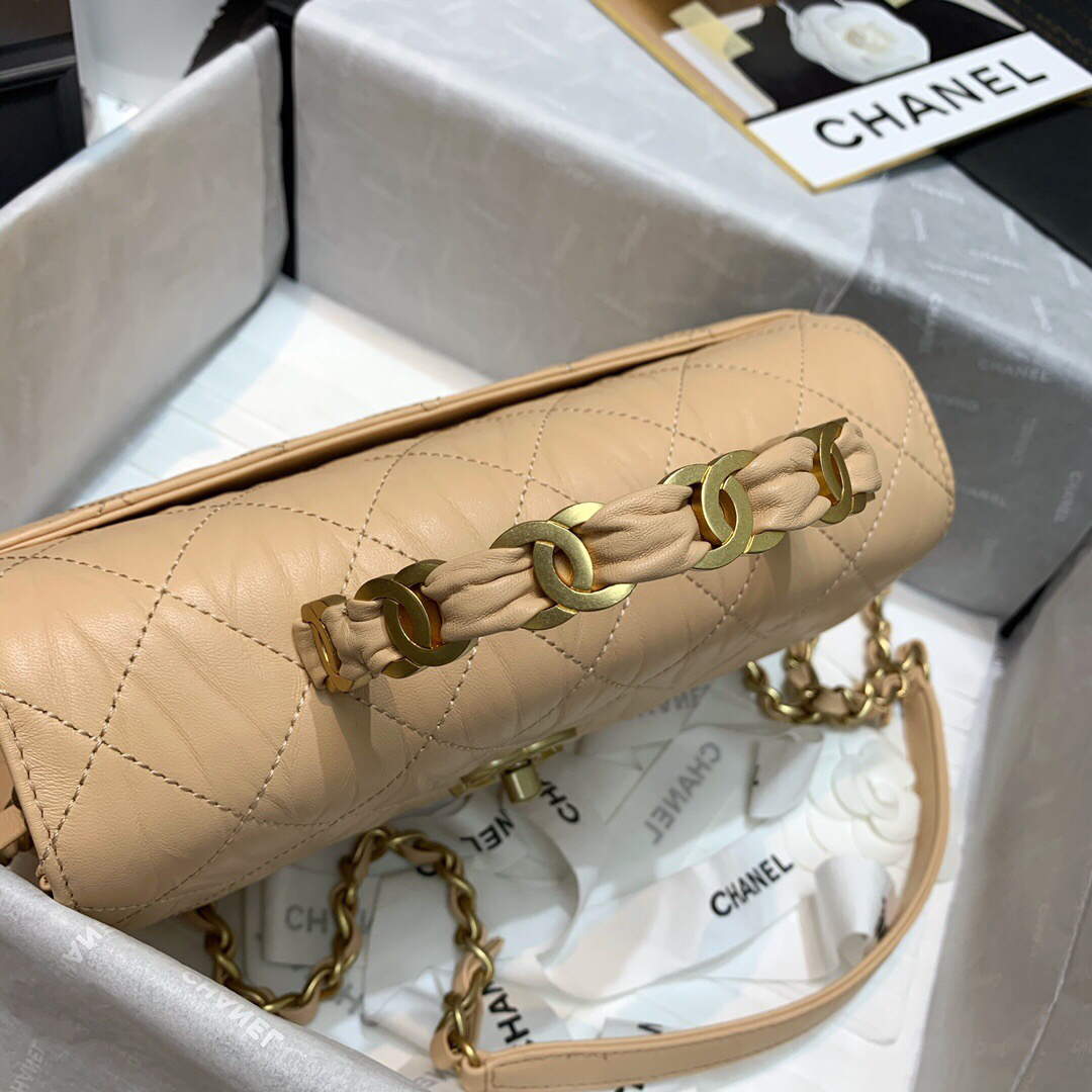 Chanel AS2478 Flap CC Wrapped Bag with Top Handle Apricot | chanel as2478 flap cc wrapped bag with top handle 40