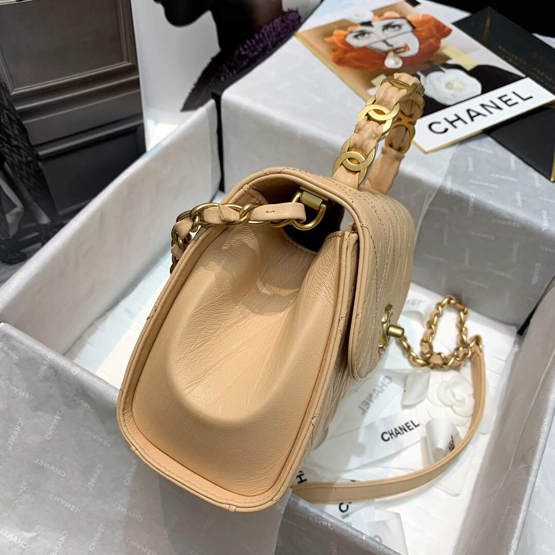 Chanel AS2478 Flap CC Wrapped Bag with Top Handle Apricot | chanel as2478 flap cc wrapped bag with top handle 42
