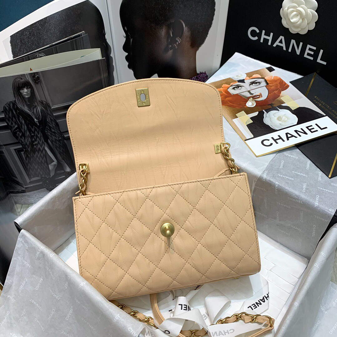Chanel AS2478 Flap CC Wrapped Bag with Top Handle Apricot | chanel as2478 flap cc wrapped bag with top handle 44