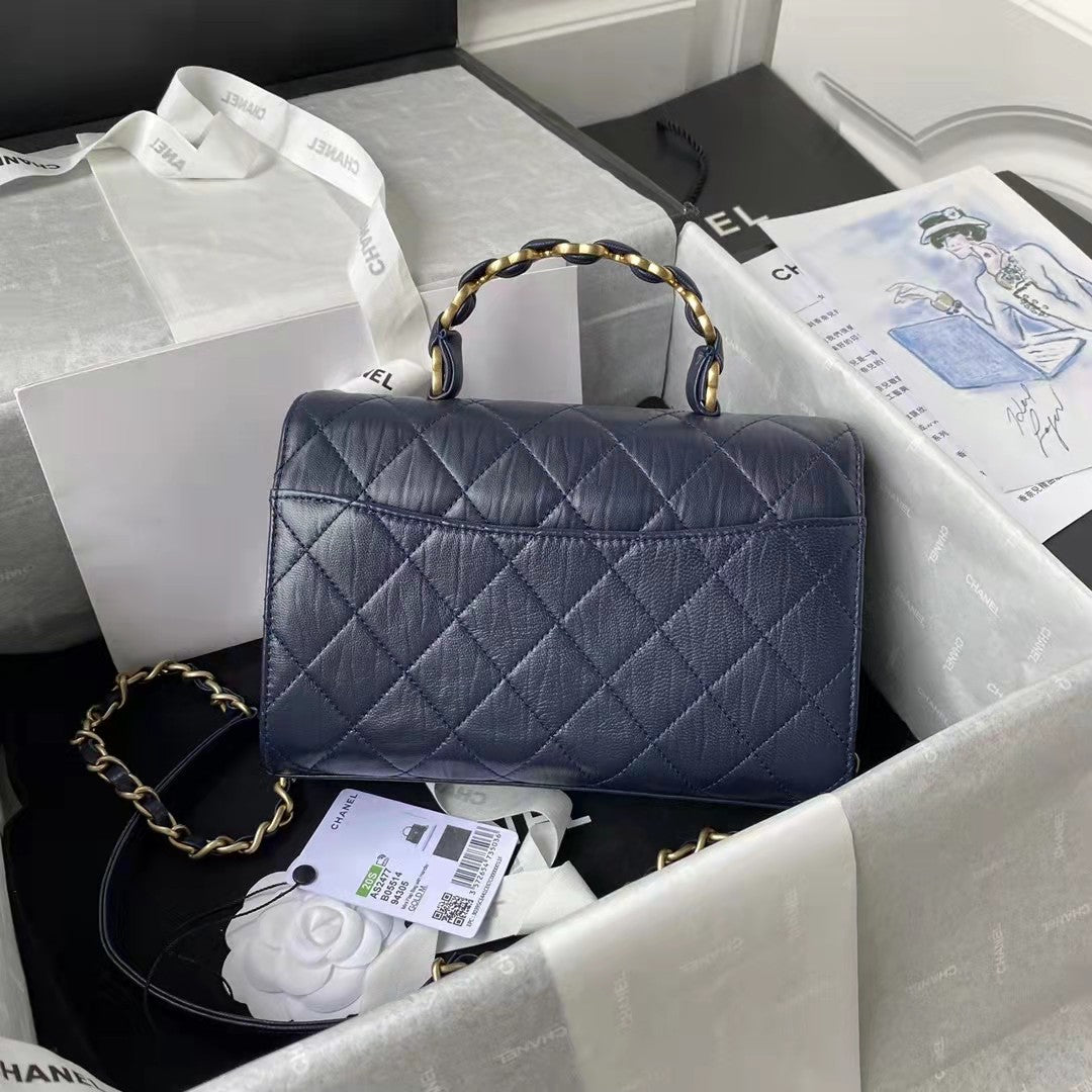 Chanel AS2478 Flap CC Wrapped Bag with Top Handle Navy Blue | chanel as2478 flap cc wrapped bag with top handle 51