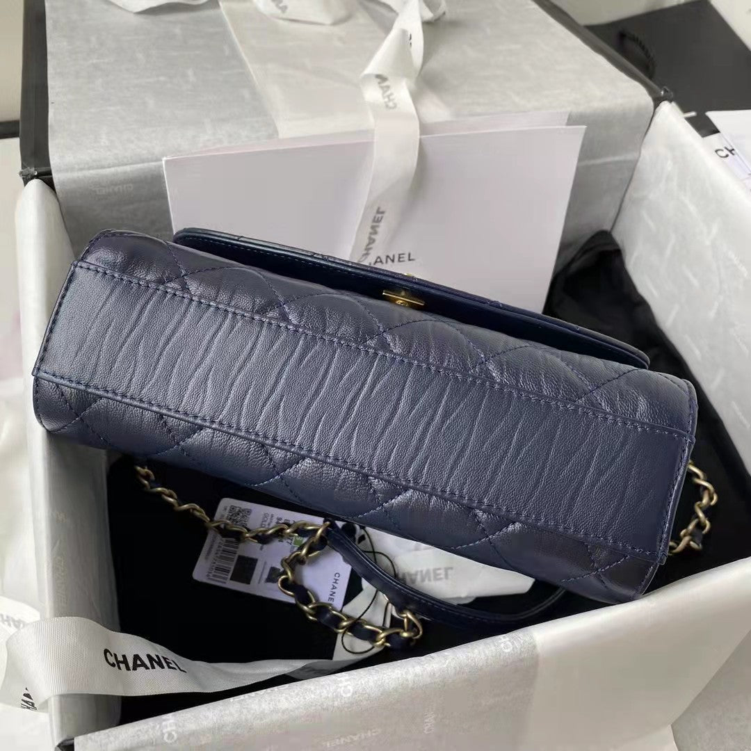 Chanel AS2478 Flap CC Wrapped Bag with Top Handle Navy Blue | chanel as2478 flap cc wrapped bag with top handle 55