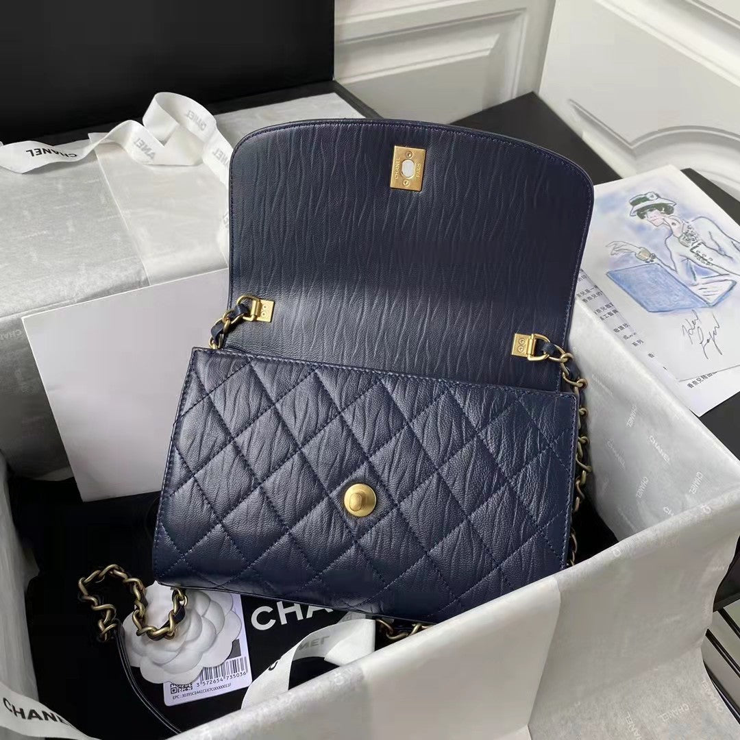 Chanel AS2478 Flap CC Wrapped Bag with Top Handle Navy Blue | chanel as2478 flap cc wrapped bag with top handle 56