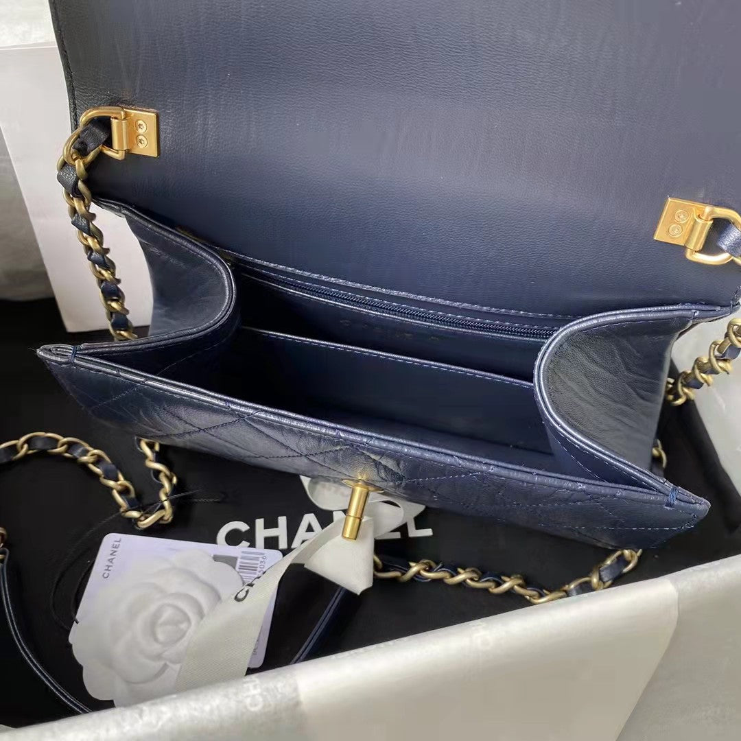 Chanel AS2478 Flap CC Wrapped Bag with Top Handle Navy Blue | chanel as2478 flap cc wrapped bag with top handle 57