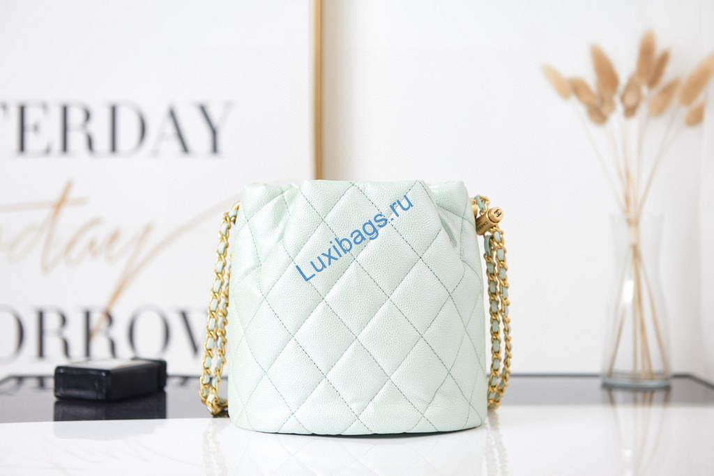 Chanel AS2859 Bucket Bag Shoulder Bag Shiny Grained Calfskin Light Green | chanel as2859 bucket bag shoulder bag shiny grained calfskin 41
