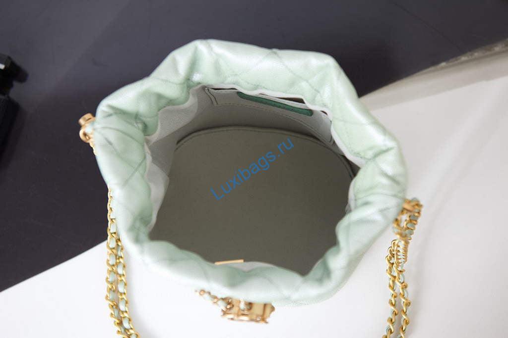 Chanel AS2859 Bucket Bag Shoulder Bag Shiny Grained Calfskin Light Green | chanel as2859 bucket bag shoulder bag shiny grained calfskin 45