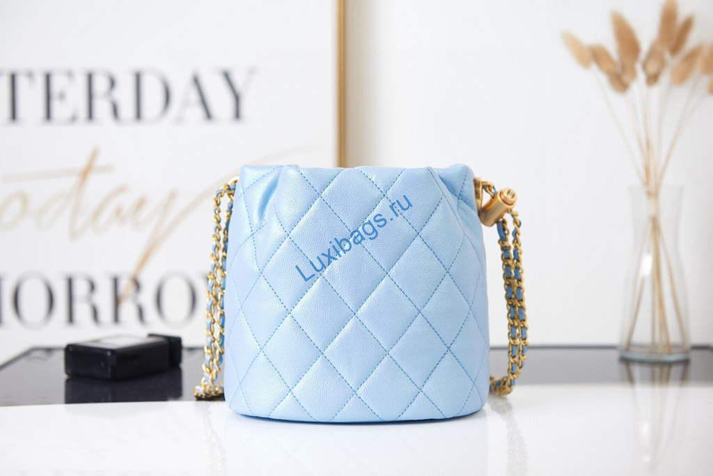 Chanel AS2859 Bucket Bag Shoulder Bag Shiny Grained Calfskin Blue | chanel as2859 bucket bag shoulder bag shiny grained calfskin 50
