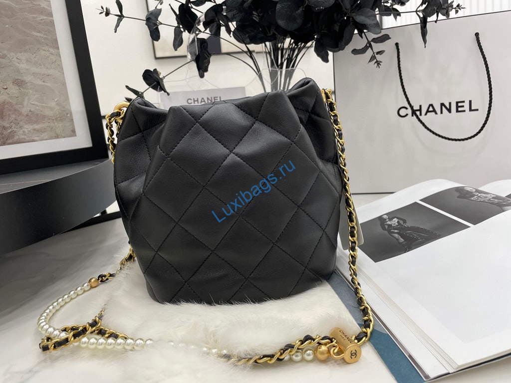 Chanel AS2859 Bucket Bag Lambskin Black | chanel as2859 bucket bag shoulder bag shiny grained calfskin 69