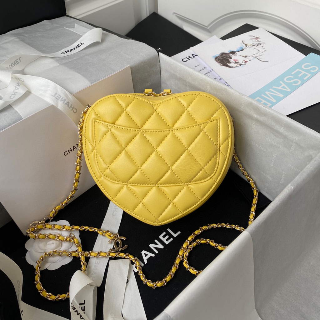 Chanel AS2927 heart clutch with chain Bag AP2784 Yellow | chanel as2927 flap bag lambskin yellow 02