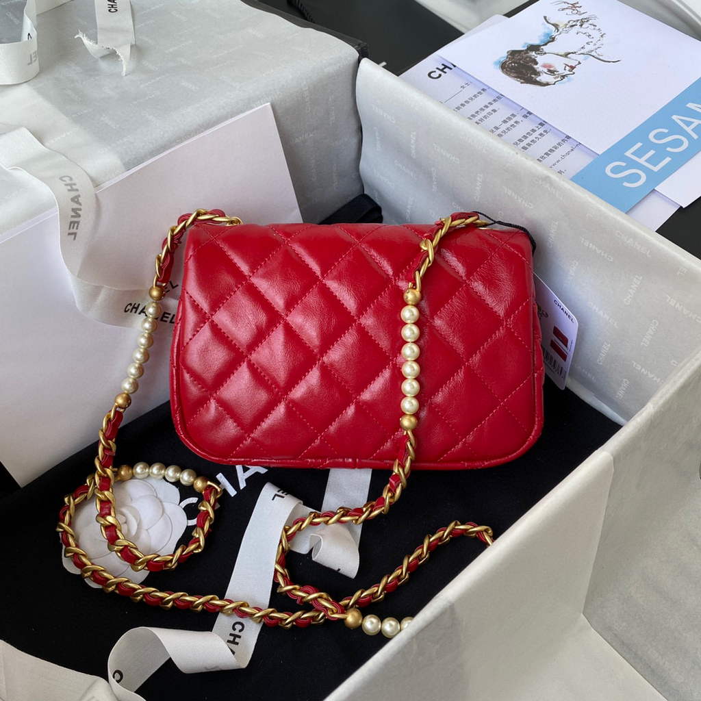 Chanel AS3000 Mini Flap Bag Calfskin Red | chanel as3000 small flap bag lambskin 12