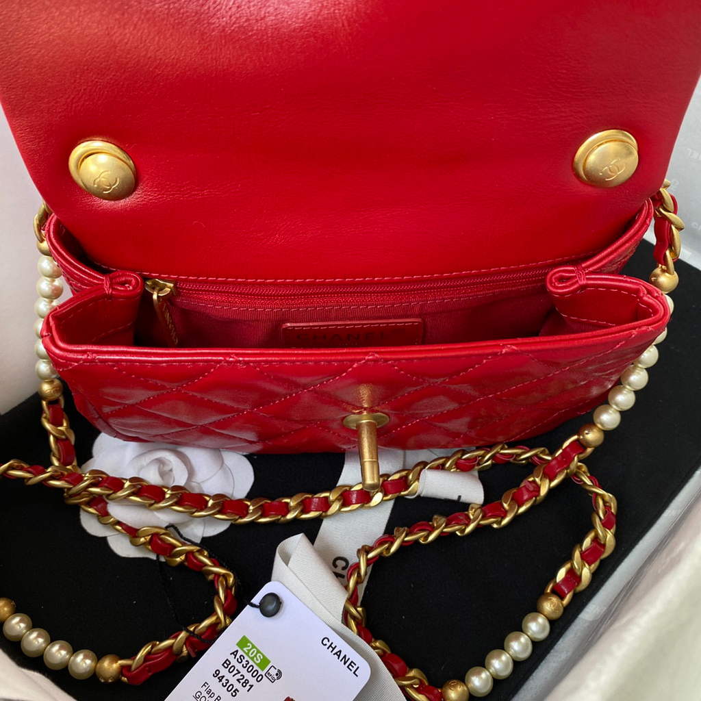Chanel AS3000 Mini Flap Bag Calfskin Red | chanel as3000 small flap bag lambskin 17