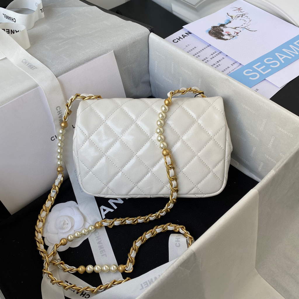 Chanel AS3000 Mini Flap Bag Calfskin White | chanel as3000 small flap bag lambskin 21