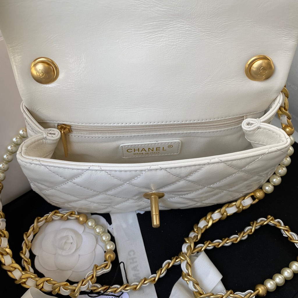 Chanel AS3000 Mini Flap Bag Calfskin White | chanel as3000 small flap bag lambskin 25