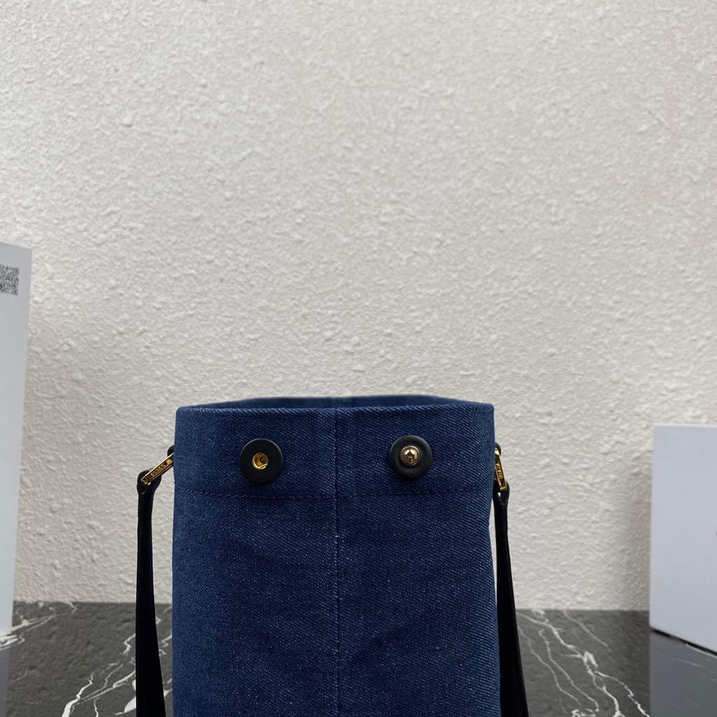 Prada 1BG356 Small linen blend and leather tote Blue | prada 1bg356 small linen blend and leather tote blue 6
