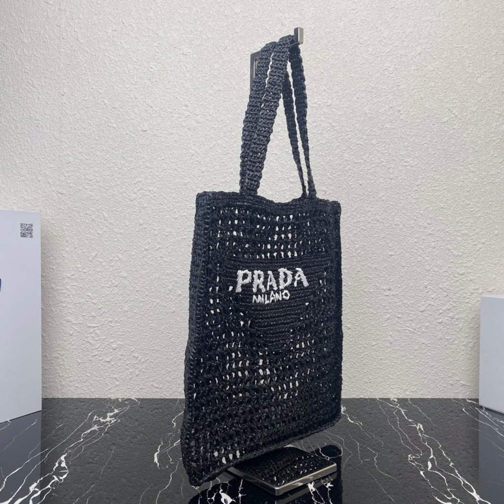Prada 1BG393 Raffia tote bag Black | prada 1bg393 raffia tote bag rose red 12
