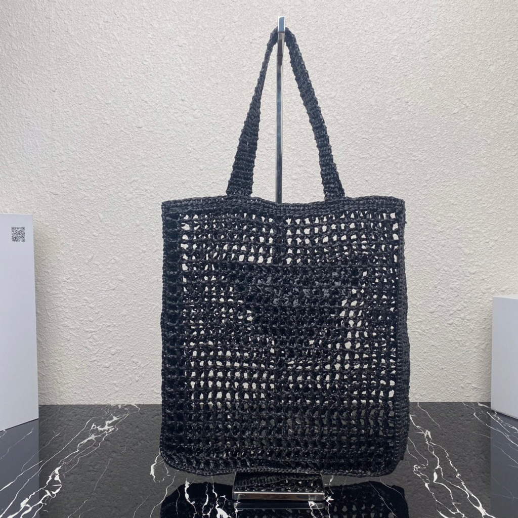 Prada 1BG393 Raffia tote bag Black | prada 1bg393 raffia tote bag rose red 13