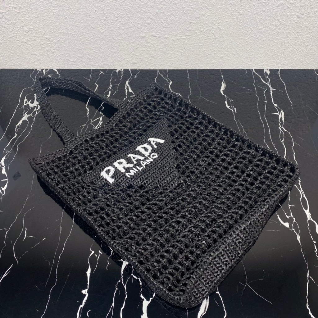 Prada 1BG393 Raffia tote bag Black | prada 1bg393 raffia tote bag rose red 14