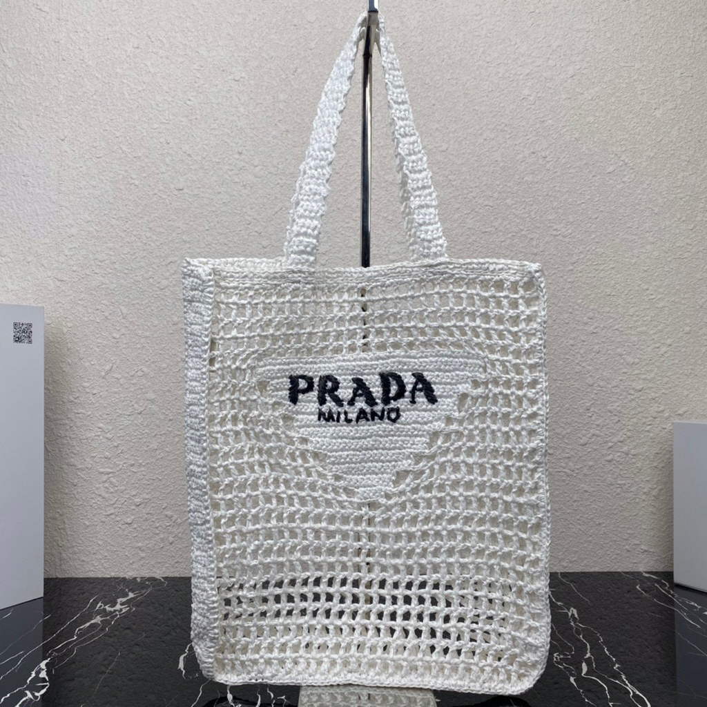 Prada 1BG393 Raffia tote bag White