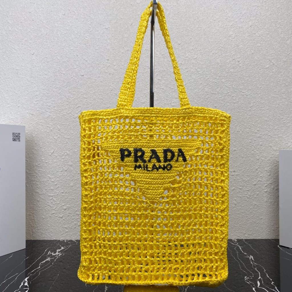 Prada 1BG393 Raffia tote bag Yellow