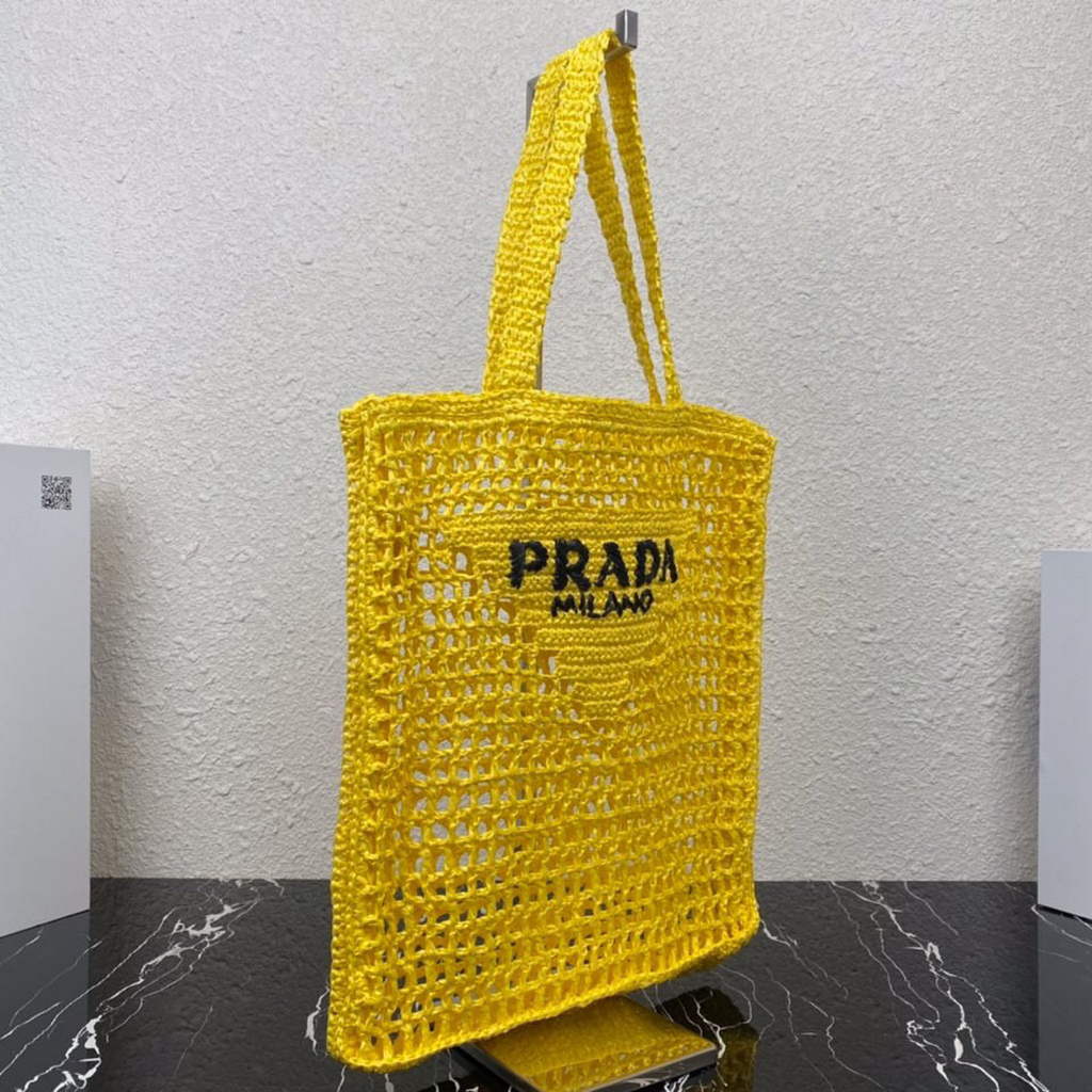 Prada 1BG393 Raffia tote bag Yellow | prada 1bg393 raffia tote bag rose red 30