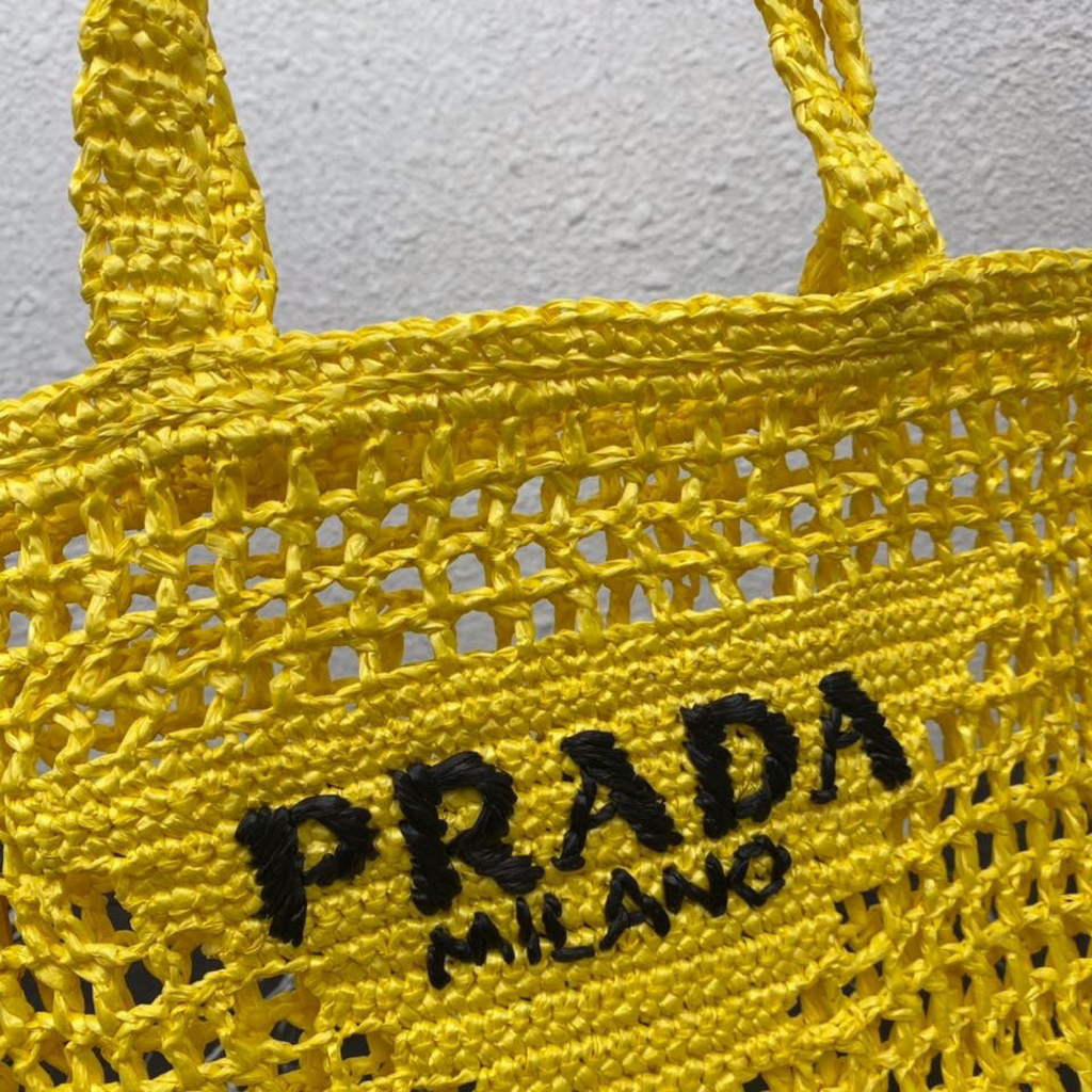 Prada 1BG393 Raffia tote bag Yellow | prada 1bg393 raffia tote bag rose red 33
