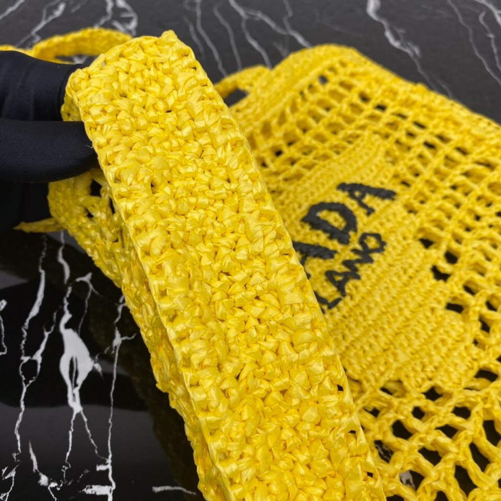 Prada 1BG393 Raffia tote bag Yellow | prada 1bg393 raffia tote bag rose red 35