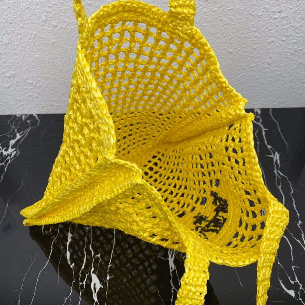 Prada 1BG393 Raffia tote bag Yellow | prada 1bg393 raffia tote bag rose red 36