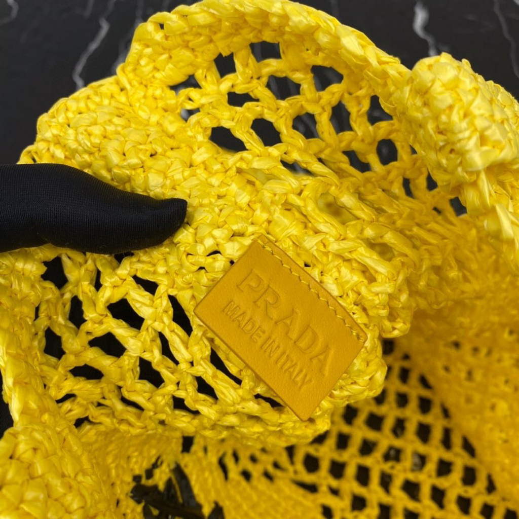 Prada 1BG393 Raffia tote bag Yellow | prada 1bg393 raffia tote bag rose red 37
