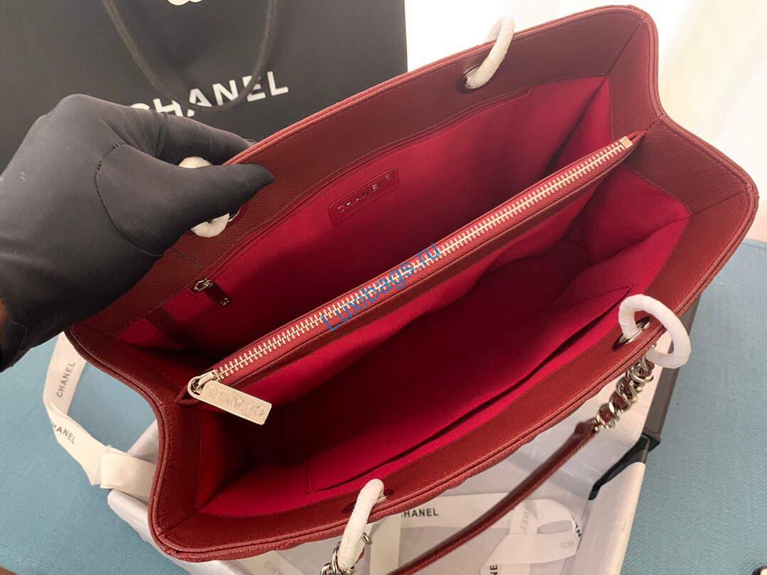 Chanel A50995 Matelasse GST Chain Tote bag caviar Calfskin leather Wine Red Silver | chanel a50995 matelasse gst chain tote bag caviar calfskin leather wine red sivler 7