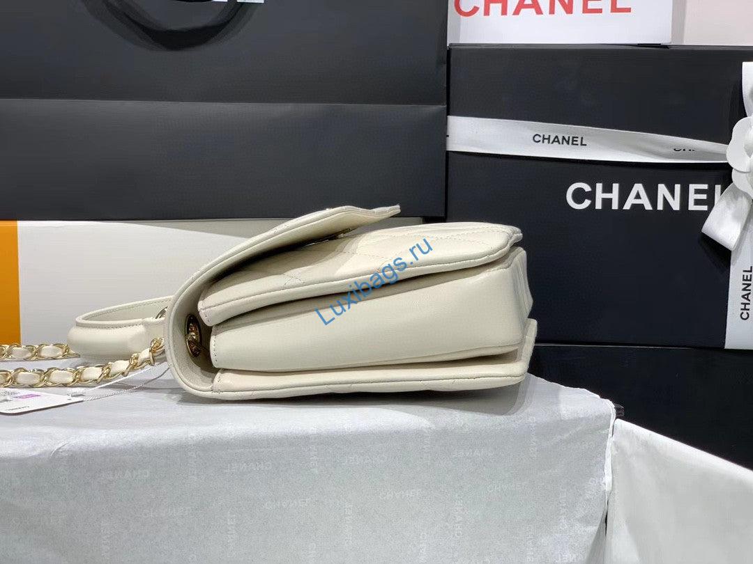 Chanel A92236 Small Trendy CC Flap Bag With Top Handle Lambskin bag White Gold | chanel a92236 small trendy cc flap bag with top handle lambskin bag beige gold 03