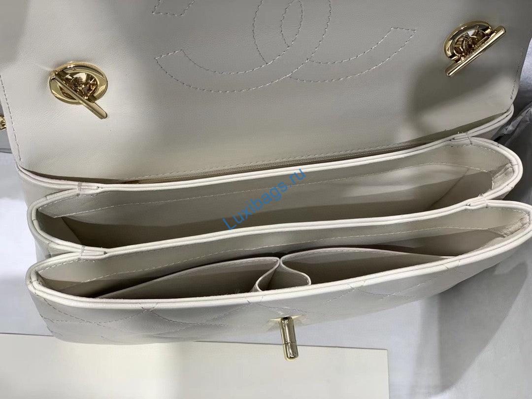 Chanel A92236 Small Trendy CC Flap Bag With Top Handle Lambskin bag White Gold | chanel a92236 small trendy cc flap bag with top handle lambskin bag beige gold 08