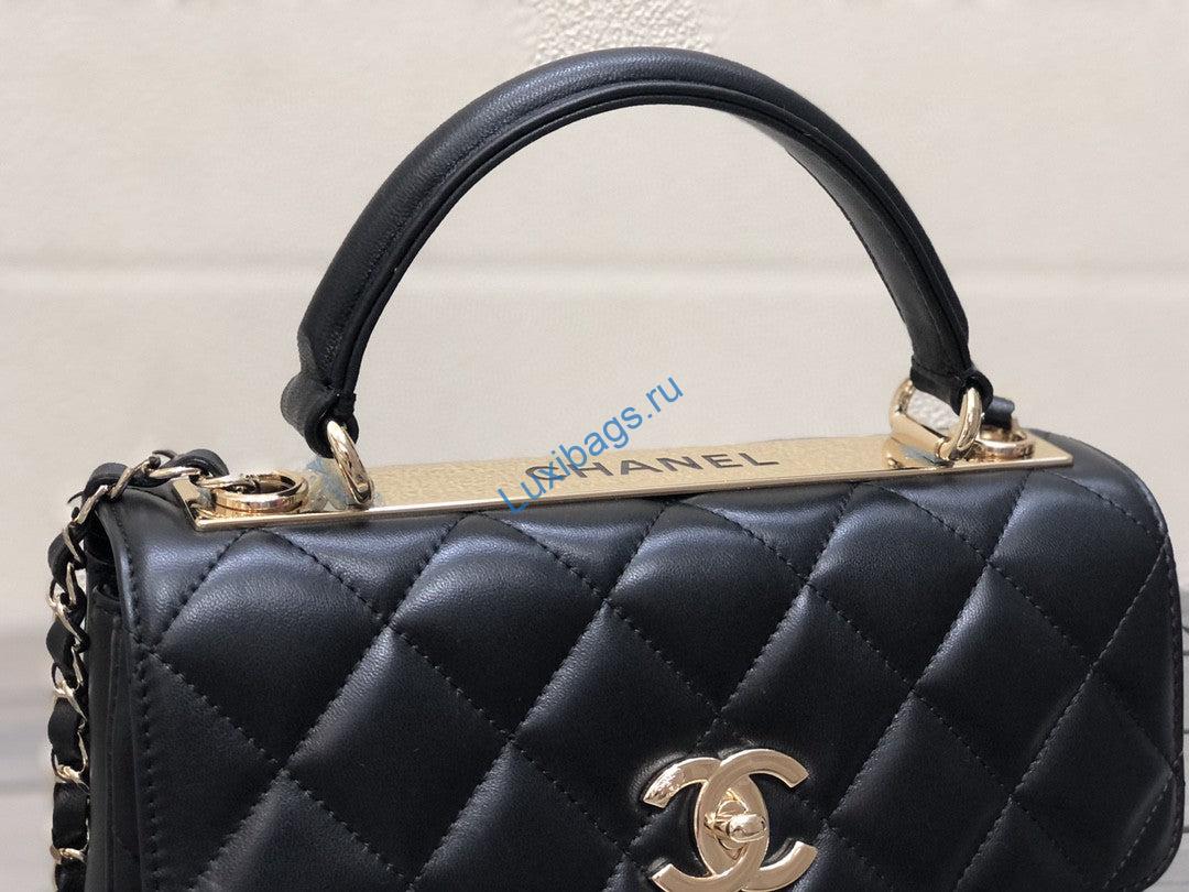 Chanel A92236 Small Trendy CC Flap Bag With Top Handle Lambskin bag Black Gold | chanel a92236 small trendy cc flap bag with top handle lambskin bag black gold 02
